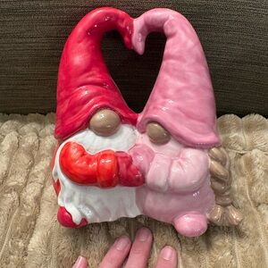Valentine Gnome Couple Ceramic Figurine - Red & Pink